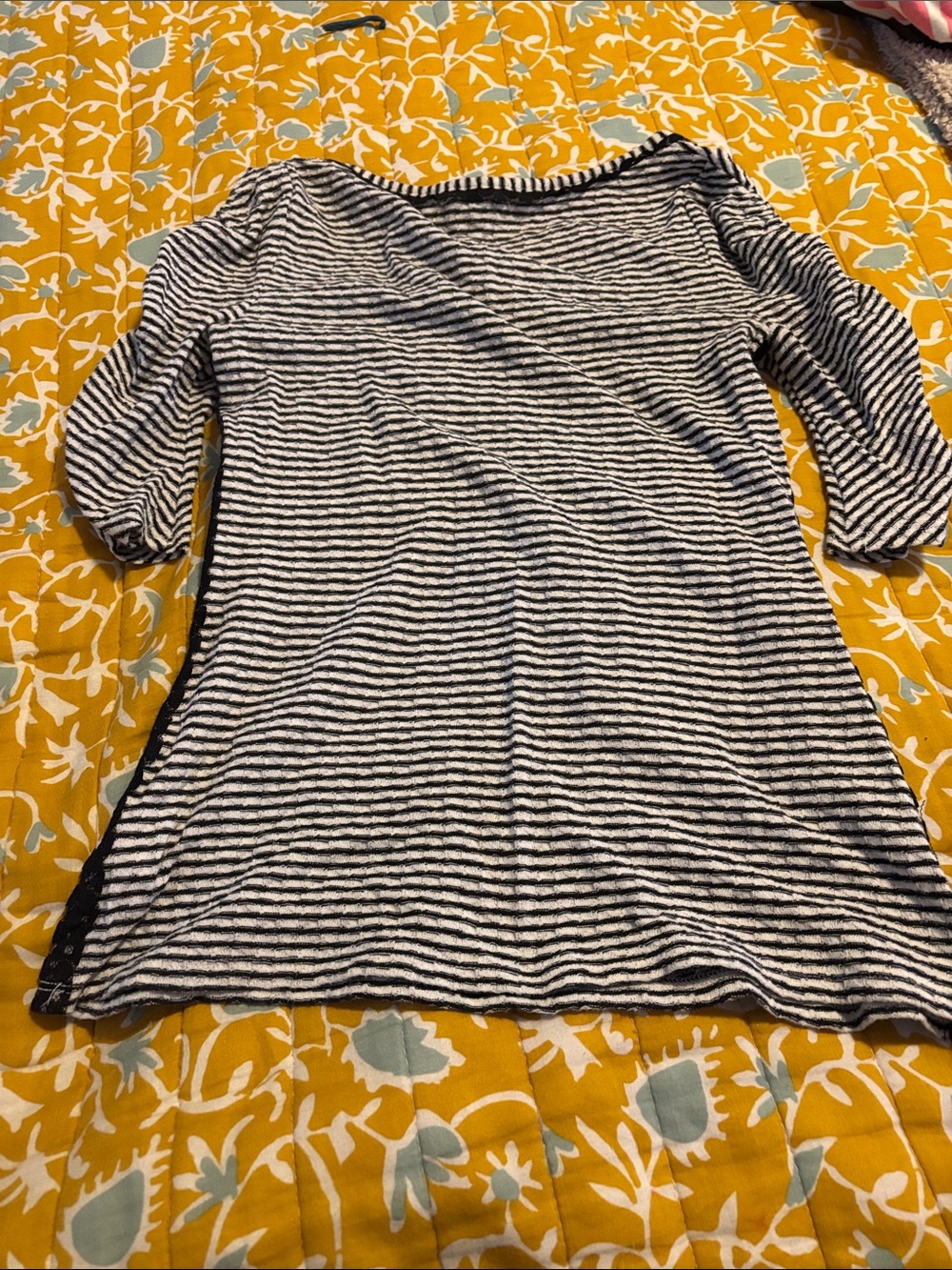Anthropologie Paper Locket Top Striped Lace Buttons Ruched - Picture 4 of 4